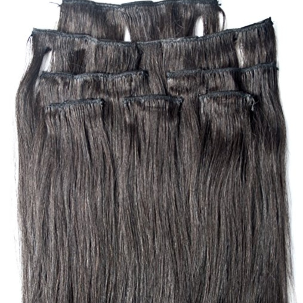 22" 100% Clip in Human Hair Extensions 7Pcs,14 clips #1B - Picture 2 of 2